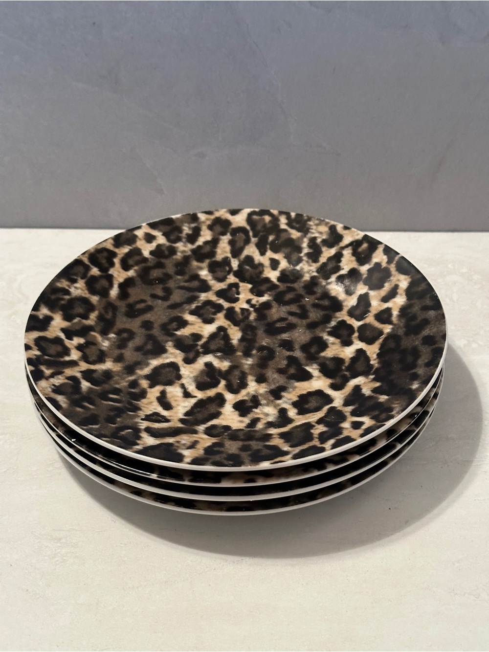 Set of 4 Tienshan Fine China Leopard Salad Plates 7.5” Animal Print